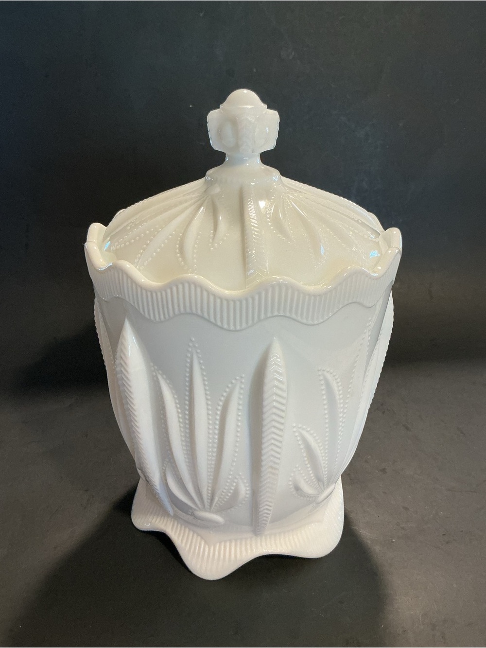Fenton White Milk Glass Cactus Candy Dish With Lid 8” High RARE Discontinued